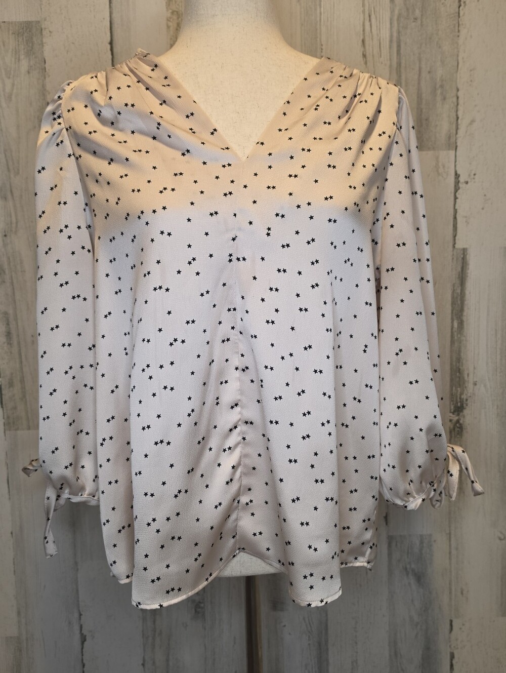 Renee C. USA Blush Pink Star Print Blouse Women's Large Made in USA
